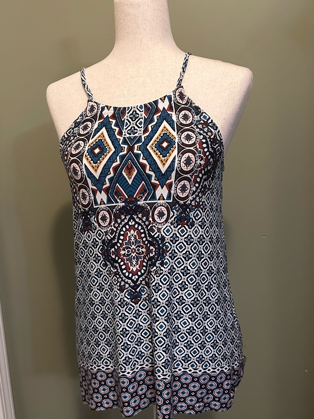 Blu Pepper Teal Green & Navy Geo Halter Tank - Picture 1 of 3